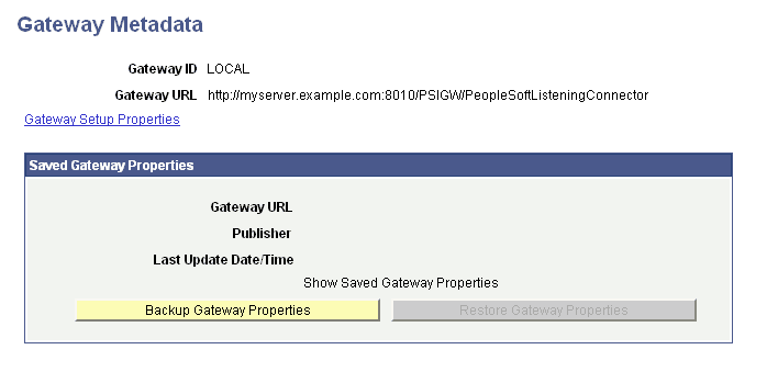 Gateway Metadata page Gateway Metadata page