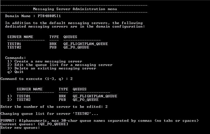 Messaging Server Administration menu Messaging Server Administration menu
