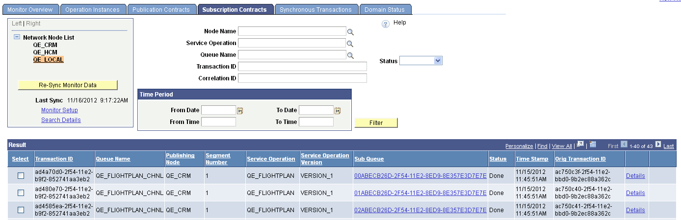 Network Monitor - Subscription Contracts page Network Monitor - Subscription Contracts page