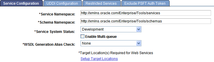 Service Configuration page Service Configuration page