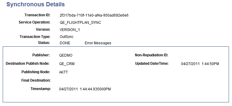 Synchronous Details page Synchronous Details page
