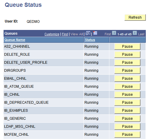 Queue Status page Queue Status page