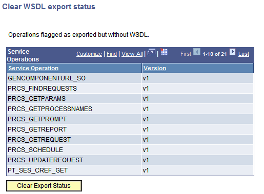 Clear WSDL export status page Clear WSDL export status page