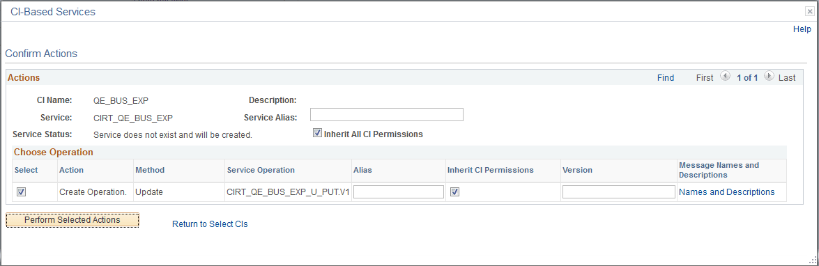 Confirm Actions page Confirm Actions page