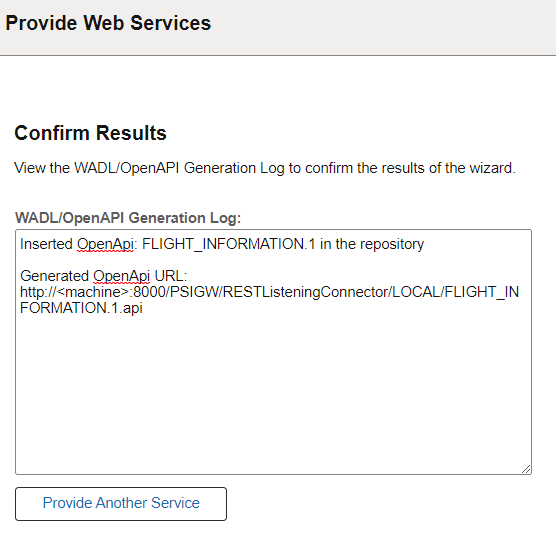 Confirm Results page for OpenAPI REST service