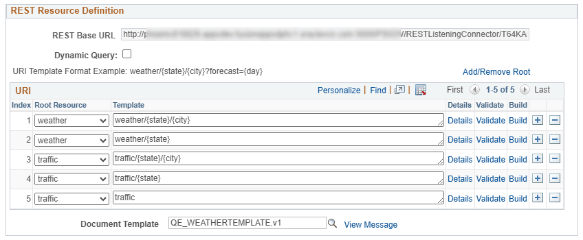 REST Resource Definition section for Open API REST Service
