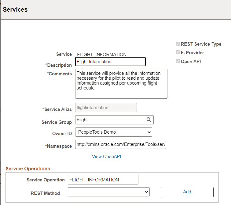 REST Service page REST Service page