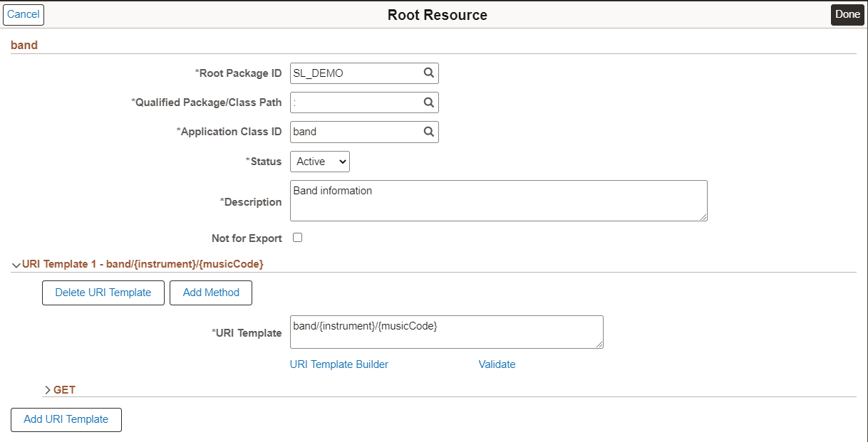 Root Resource page with URI Template Root Resource page with URI Template