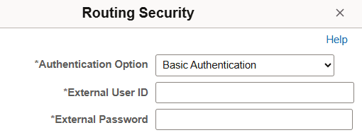 Routing Security page with Basic Authentication selected as Authentication Option