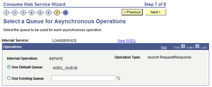 Select a Queue for Asynchronous Operations page Select a Queue for Asynchronous Operations page