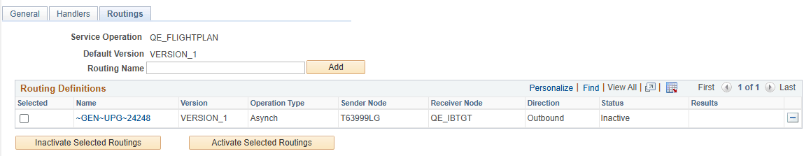 Service Operations - Routings page Service Operations - Routings page