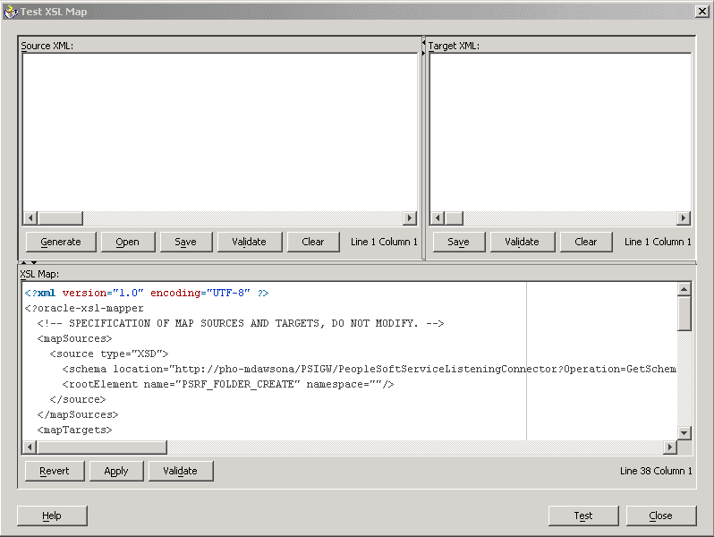 Test XSL Map window