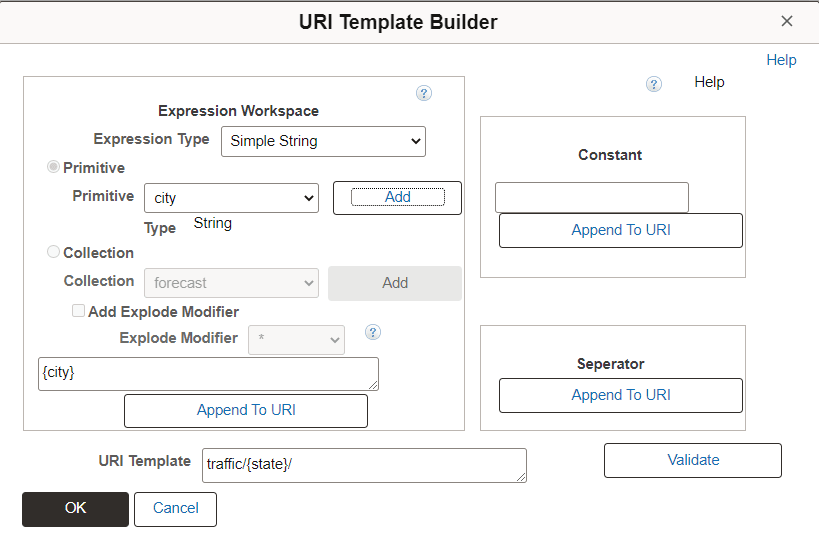 URI Template Builder page URI Template Builder page