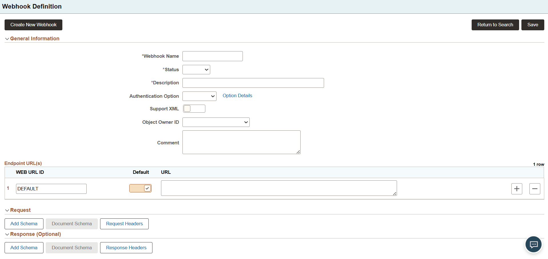 Webhook Definition page