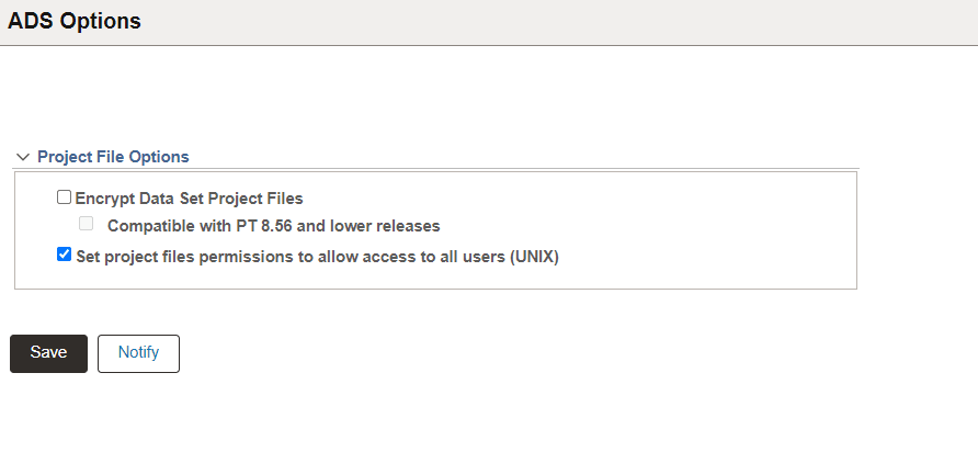ADS Options page- Permission for all UNIX users ADS Options page- Permission for all UNIX users