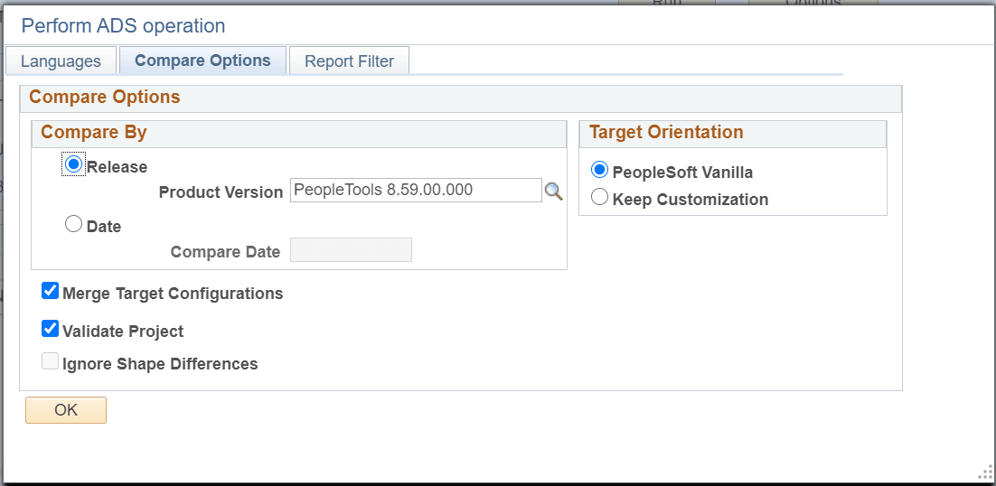 Compare Options page Compare Options page