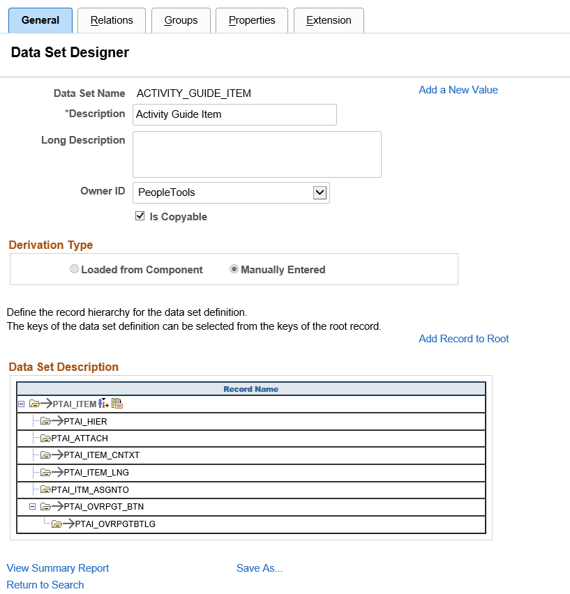 Data Set Designer - General page Data Set Designer - General page
