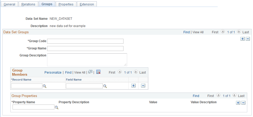 Data Set Designer - Groups page Data Set Designer - Groups page