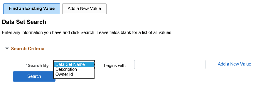 Data Set Search page Data Set Search page
