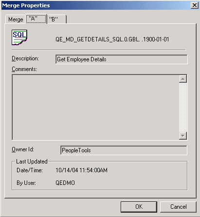 Merge Properties dialog box: "A" tab