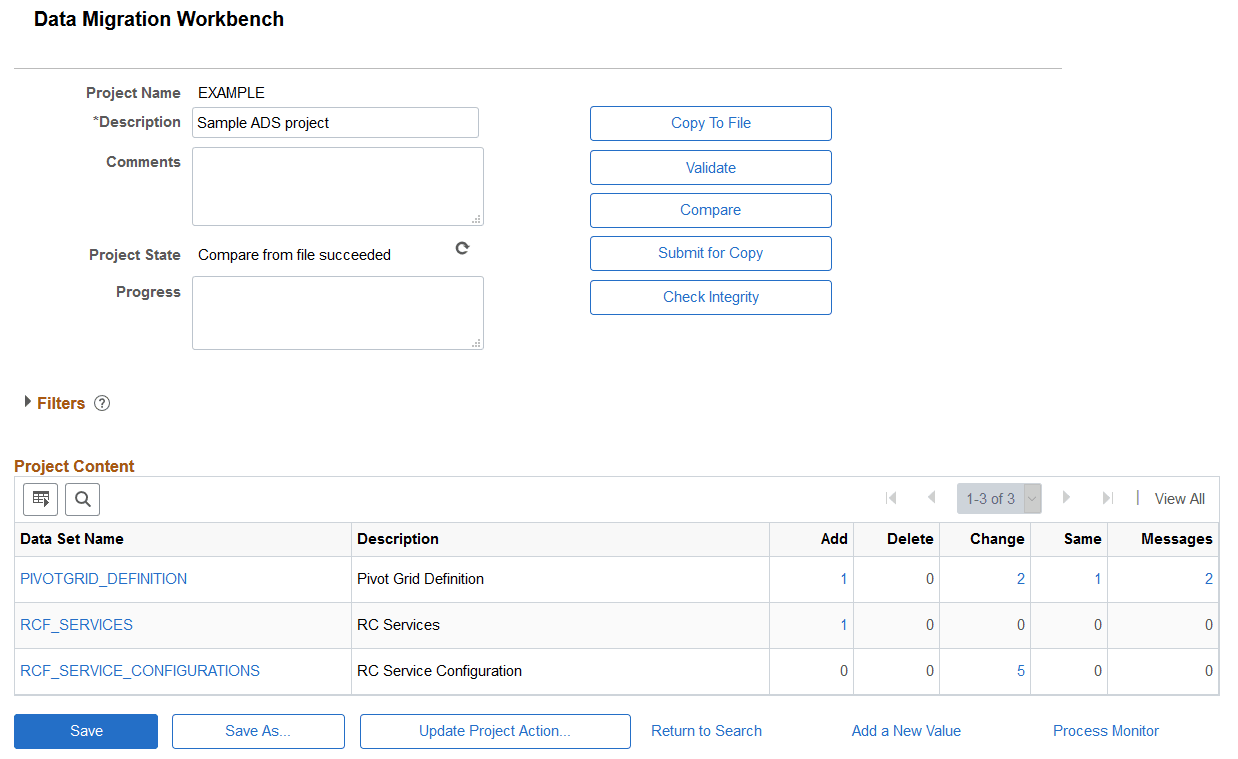 Project Summary page showing compare results Project Summary page showing compare results