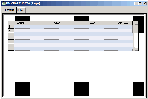 Example of a page definition with chart data grid Example of a page definition with chart data grid