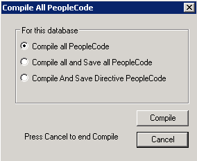 Compile All PeopleCode dialog box Compile All PeopleCode dialog box