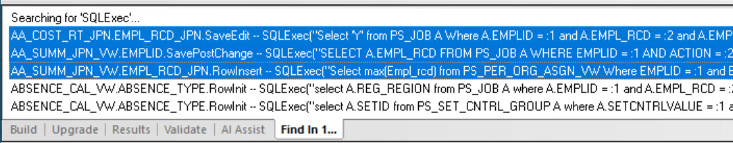 Find In output window with definitions selected Find In output window with definitions selected