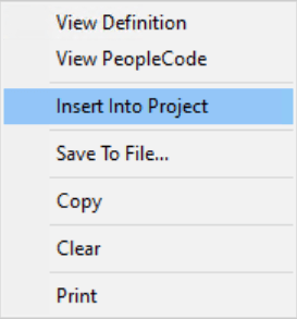 Insert Into Project option of the Find In pop-up menu Insert Into Project option of the Find In pop-up menu