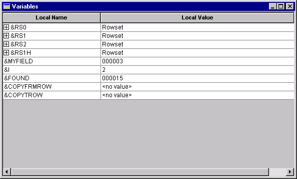 Local Variables pane Local Variables pane