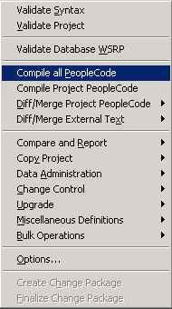 Tools menu - Compile All PeopleCode option Tools menu - Compile All PeopleCode option