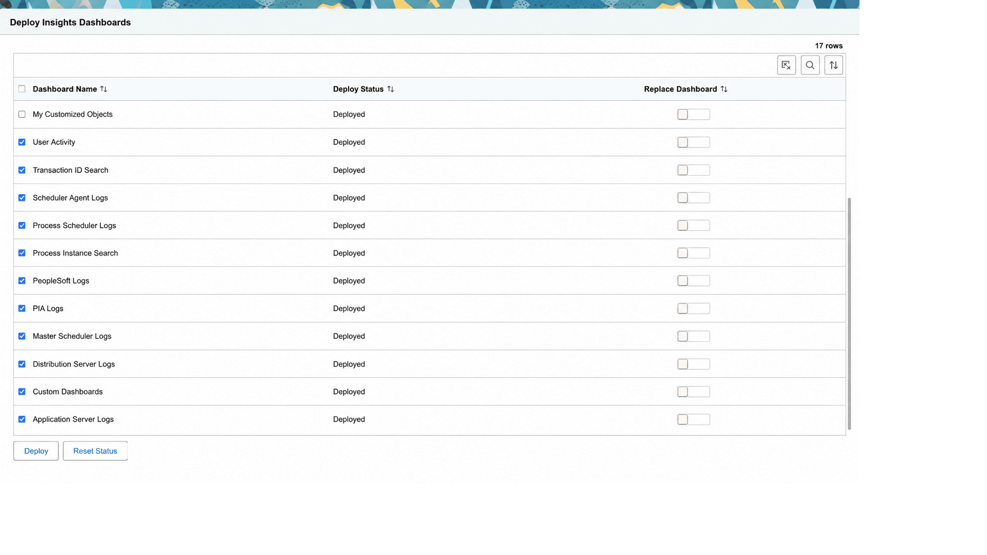 Deploy Insights Dashboards page Deploy Insights Dashboards page