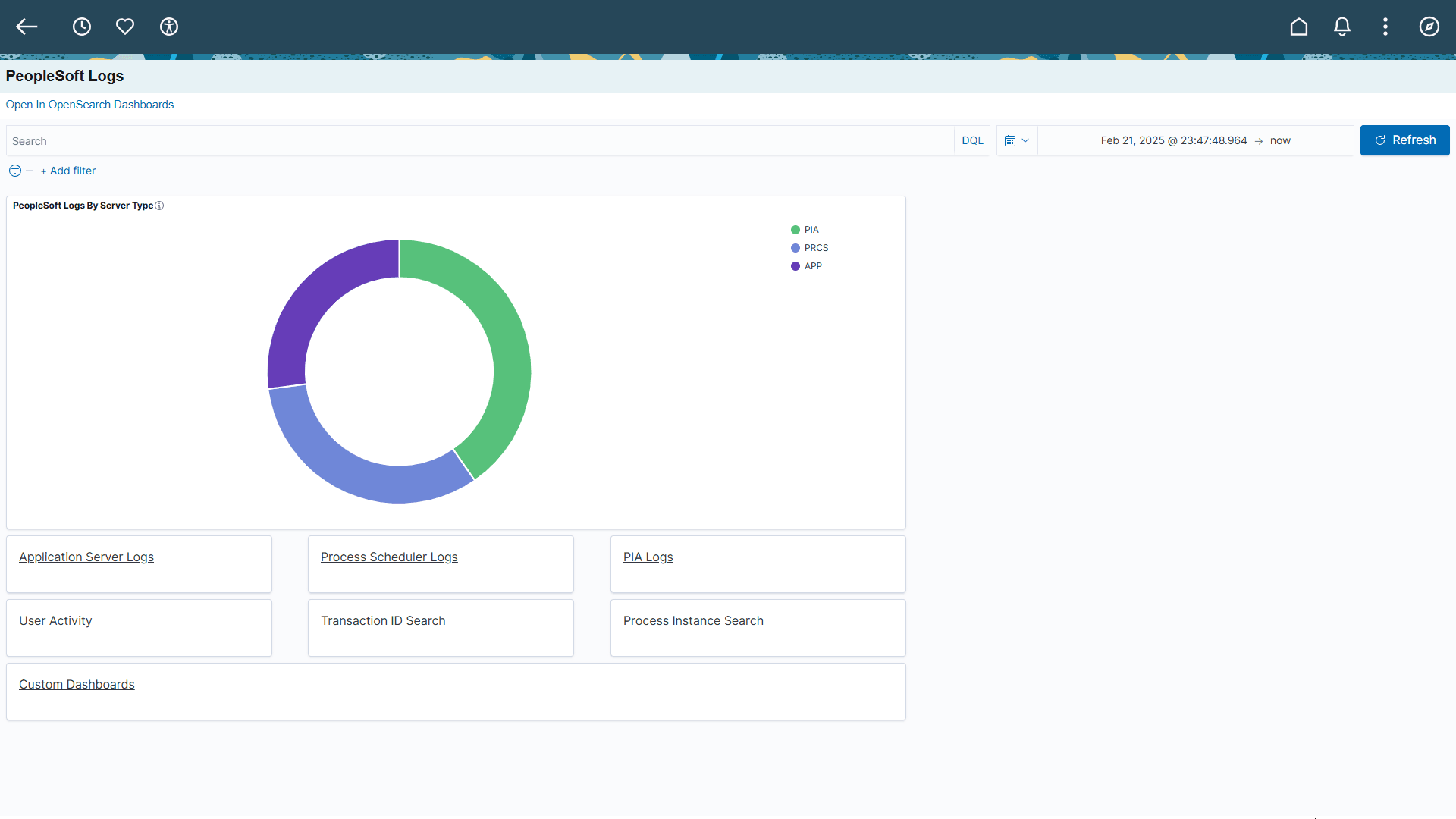 PeopleSoft Logs page PeopleSoft Logs page