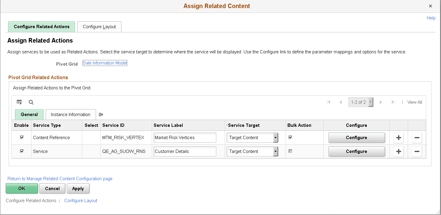 Assign Related Actions page Assign Related Actions page
