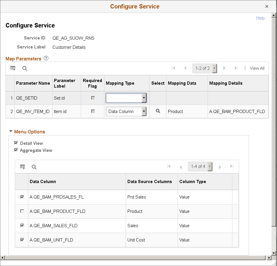 Configure Service page Configure Service page