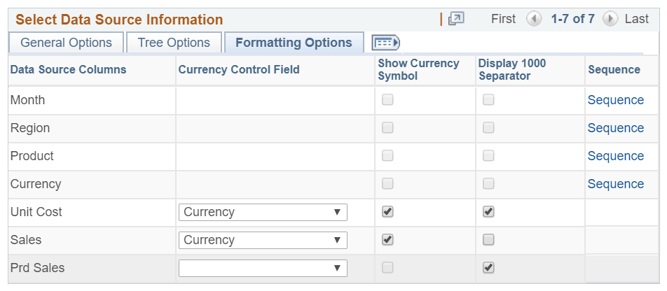Formatting Options section Formatting Options section