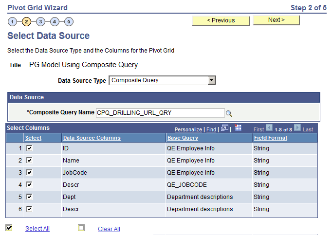 Select Data Source page with the Data Source Type set to Composite Query Select Data Source page with the Data Source Type set to Composite Query