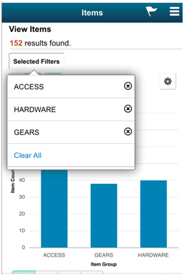Selected Filters button on a chart facet Selected Filters button on a chart facet