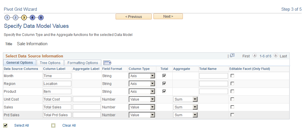 Specify Data Model Values page Specify Data Model Values page