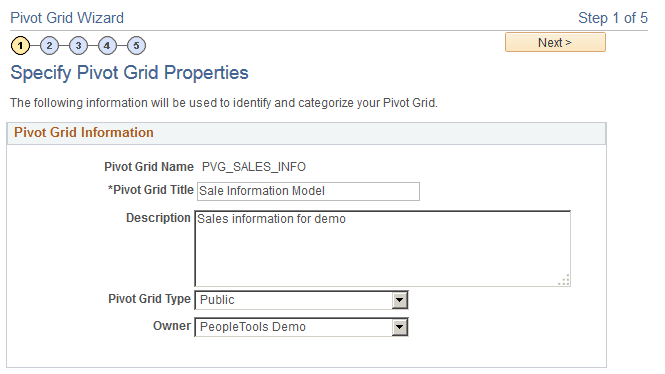 Specify Pivot Grid Properties page Specify Pivot Grid Properties page