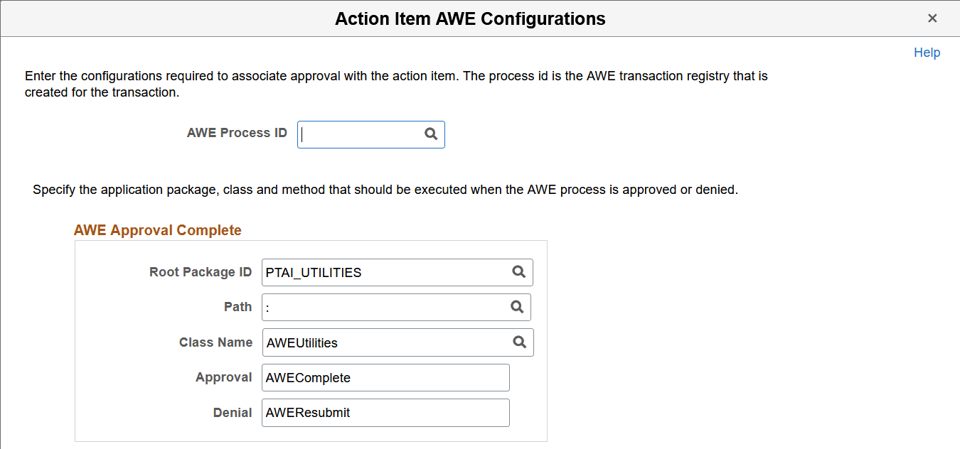 Action Item AWE Configurations page Action Item AWE Configurations page