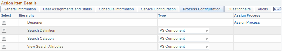 Action Item Details - Process Configuration tab Action Item Details - Process Configuration tab
