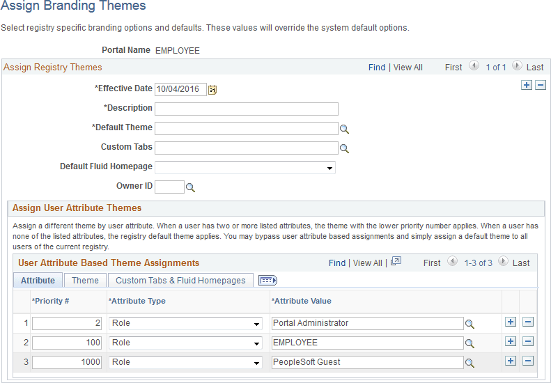 Assign Branding Themes page Assign Branding Themes page