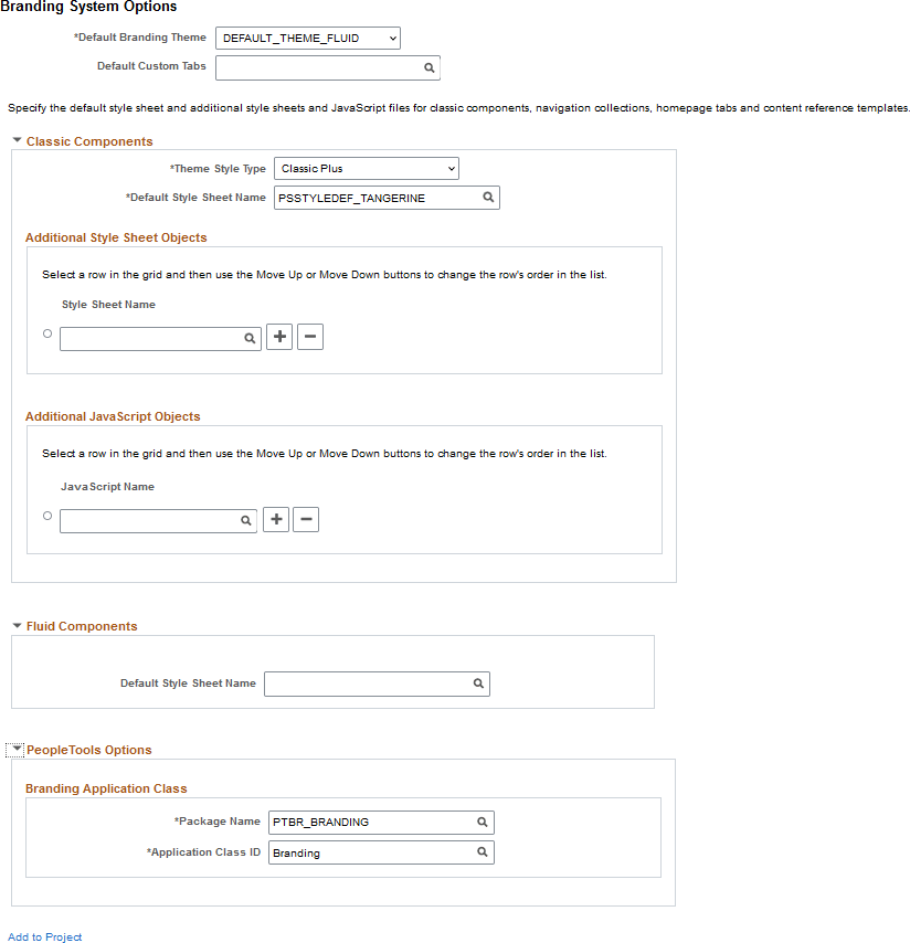 Branding System Options page