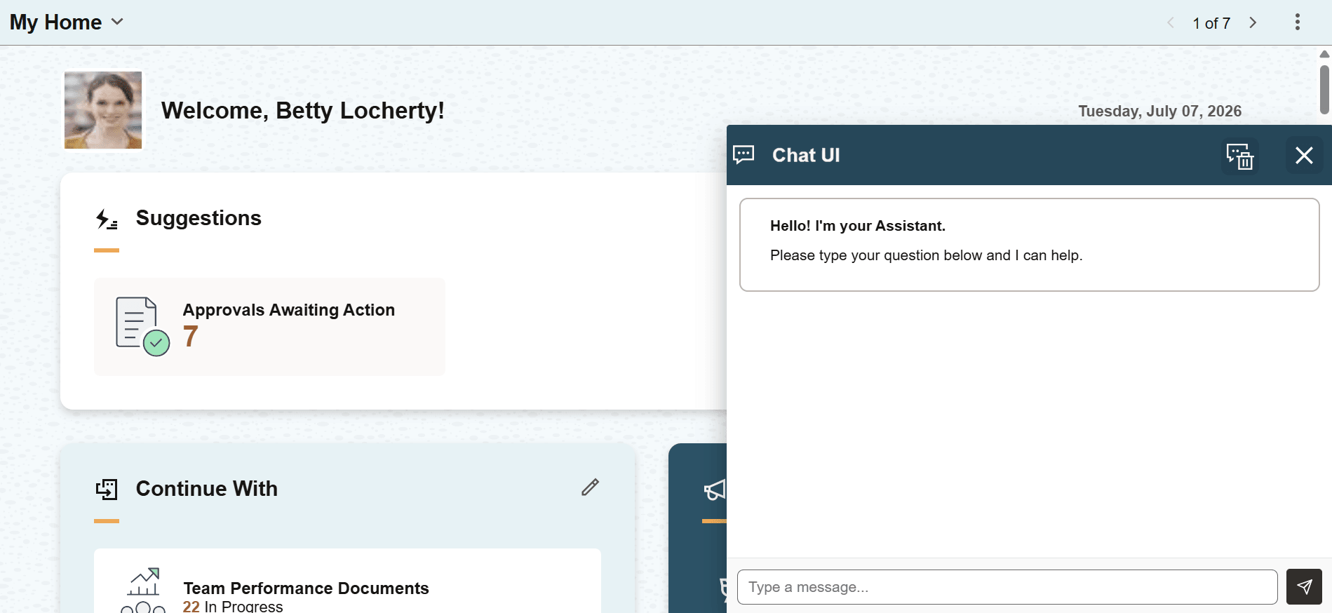 Chat UI window on a PeopleSoft homepage