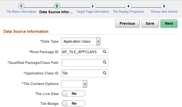 Data Source Information page for the Application Class data type Data Source Information page for the Application Class data type