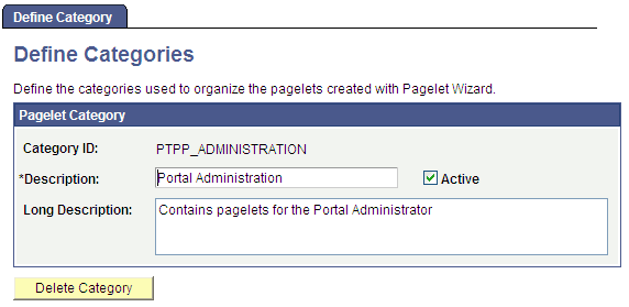 Define Categories page Define Categories page