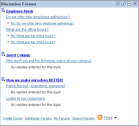 Example of the Discussion Forums pagelet as a narrow pagelet Example of the Discussion Forums pagelet as a narrow pagelet