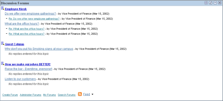 Example of the Discussion Forums pagelet as a wide pagelet Example of the Discussion Forums pagelet as a wide pagelet