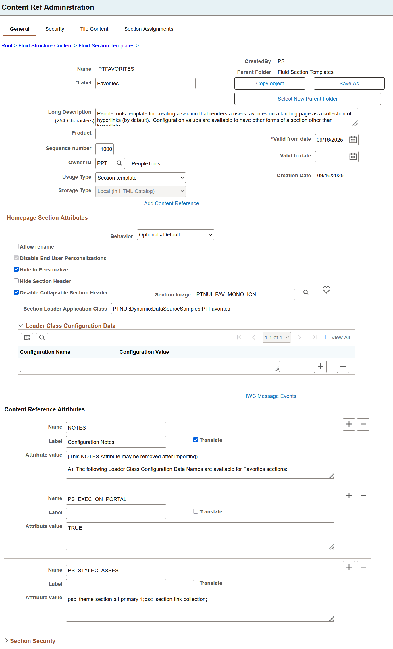 Favorites section template